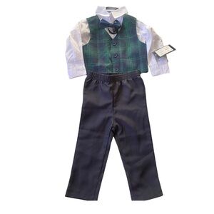 Andrew Fezza Green Plaid Vest and Tie Set